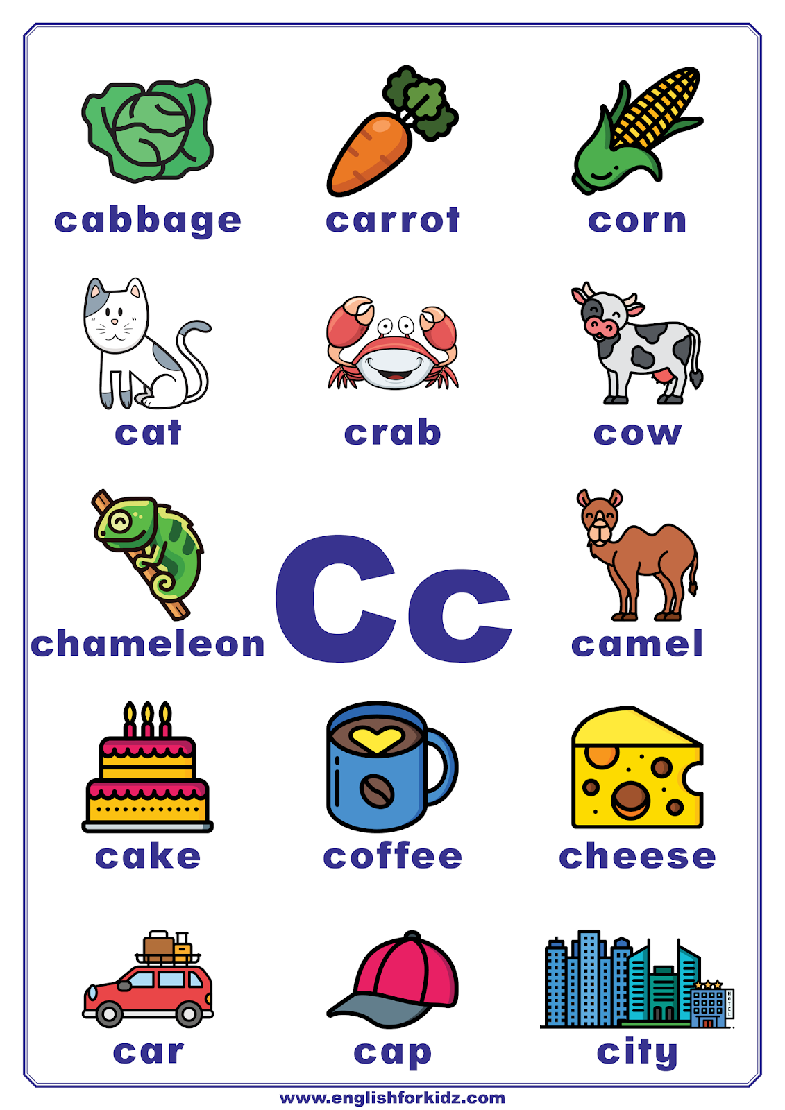 Letter C Worksheets, Flash Cards, Coloring Pages