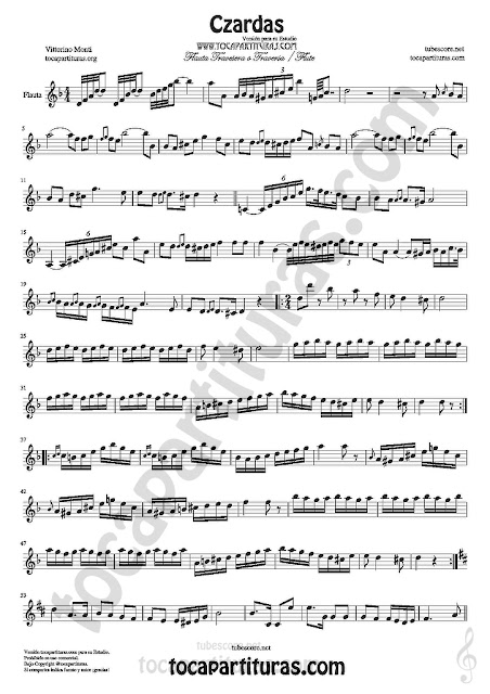 Flauta Travesera, flauta dulce y flauta de pico Partitura de Czardas Sheet Music for Flute and Recorder Music Scores 