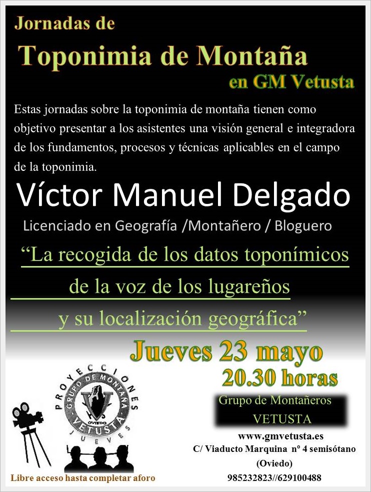 Jornadas de Toponimia de Montaña (G. M. Vetusta) (Mayo 2019)