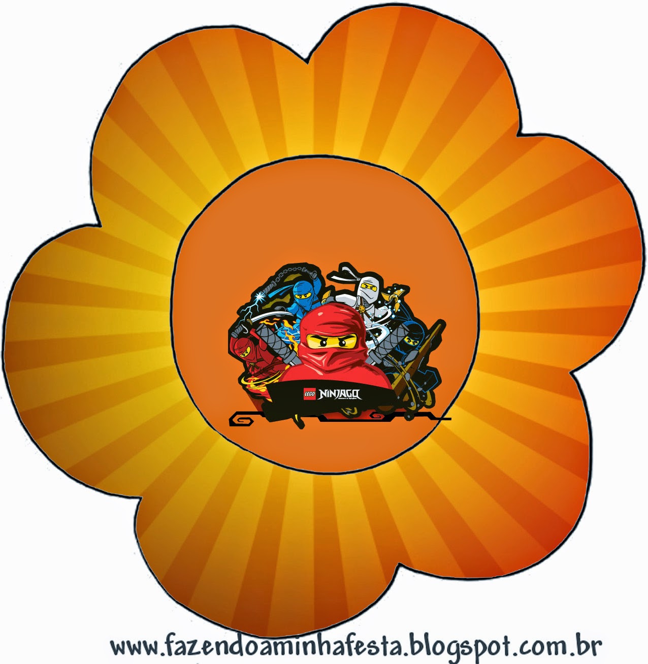Ninjago: invitaciones, tarjetas y marcos para imprimir gratis. Tarjeta con forma de Flor de Ninjago.