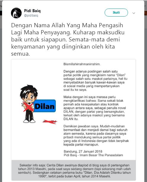 Heboh! PKS Jadikan Dilan Sebagai Maskot Partainya, Kok bisa? 