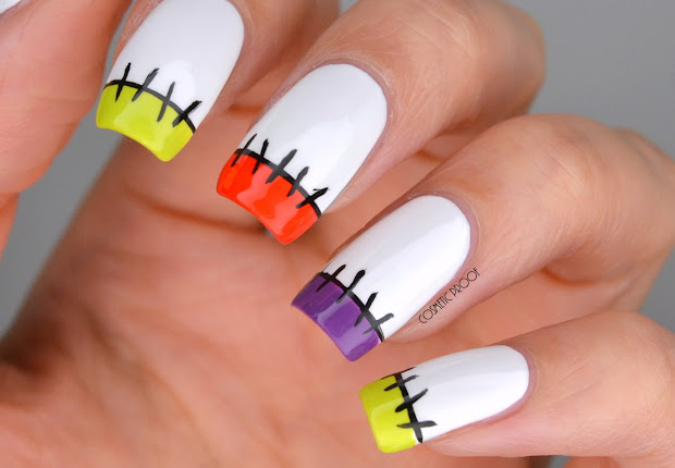 nails halloween stitches french