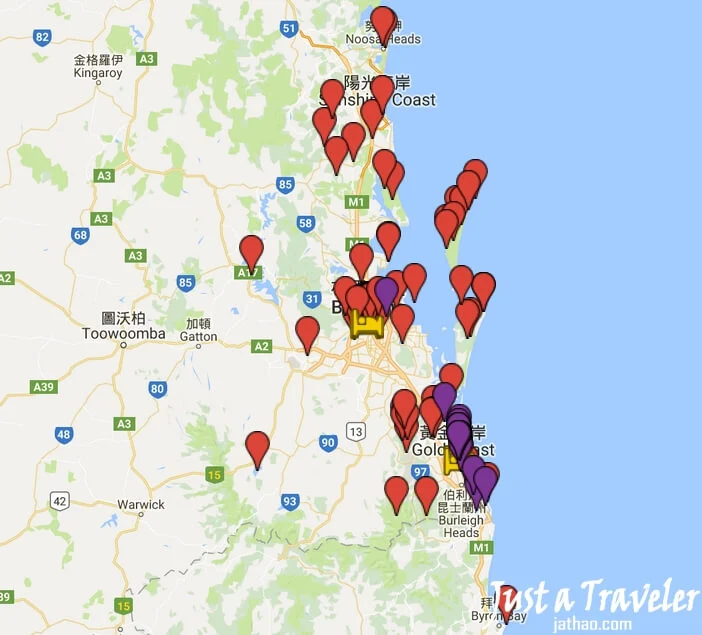 澳洲-布里斯本-黃金海岸-陽光海岸-景點-地圖-旅遊-自由行-Australia-Brisbane-Gold-Coast-Sunshine-Coast-Tourist-Attraction-Map-Travel-Backpack