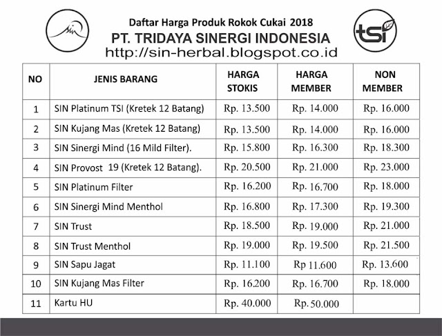 Harga rokok sin tridaya sinergi TSI