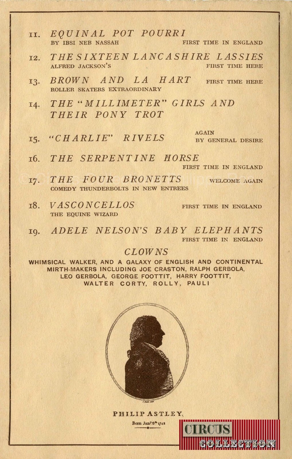 suite du programme du Bertram Mills Circus 1929 à L'0lympia de Londres