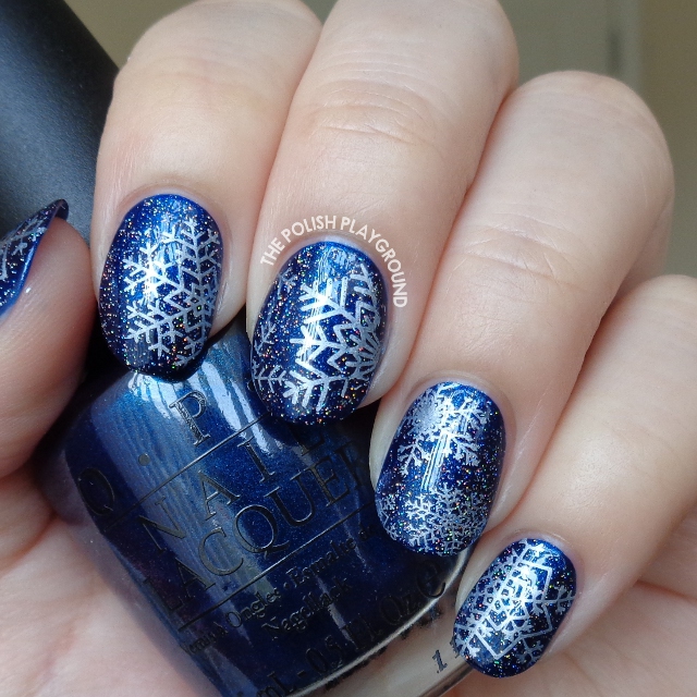 Dark Blue with White Snowflakes Stamping
