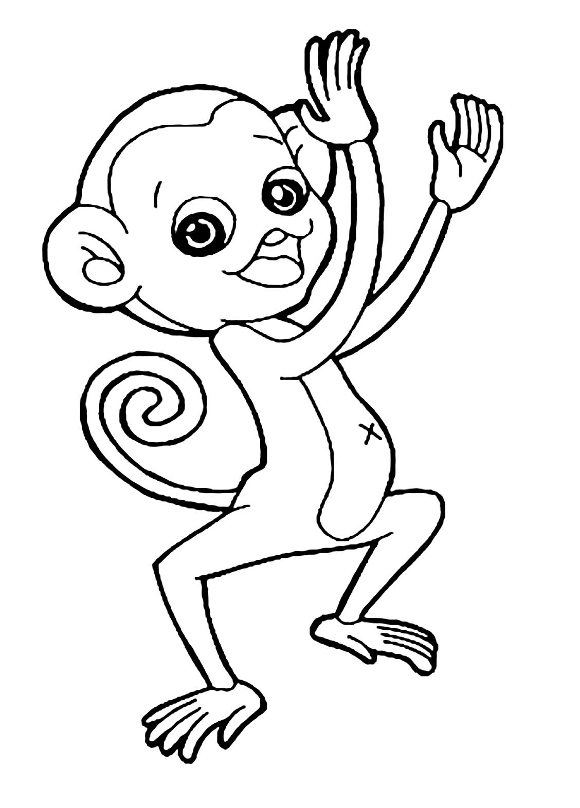 Tranh tô màu con khỉ giơ tay múa