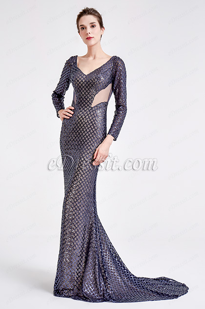 dark blue sequins formal dress