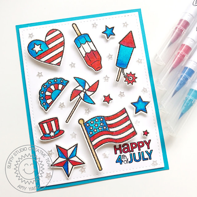 Sunny Studio Stamps: Stars & Stripes Patriotic 4th Of July Card by Amy Yang