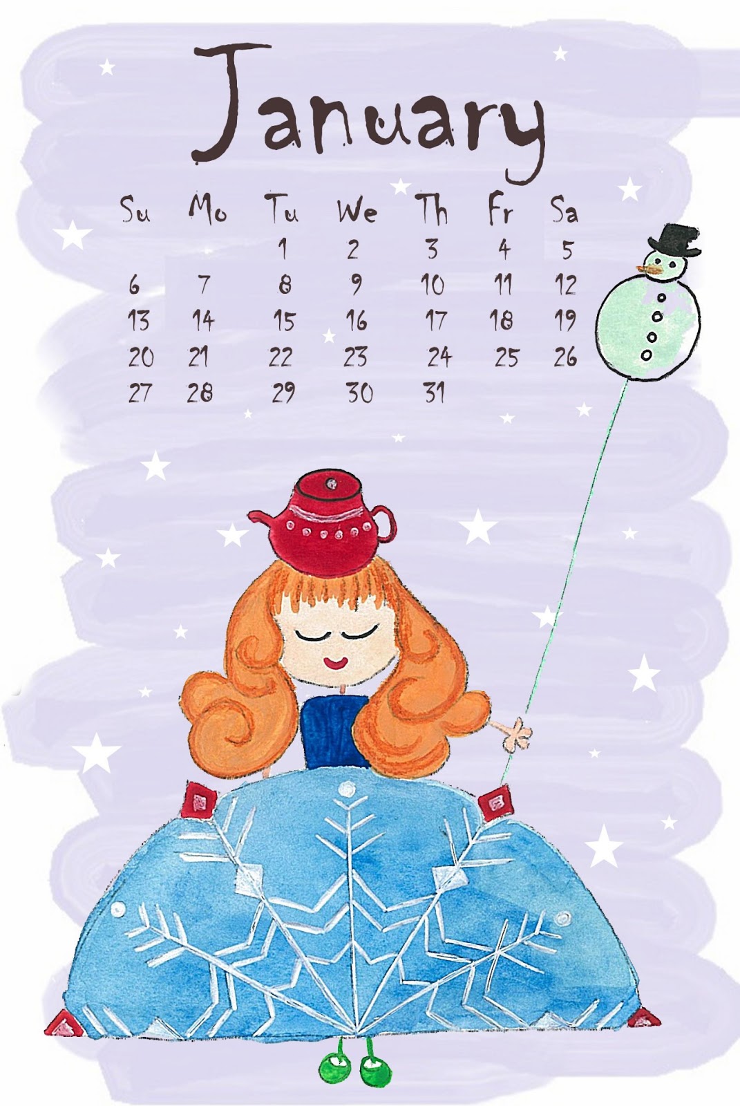 Meeha Meeha Free Printable January Calendar