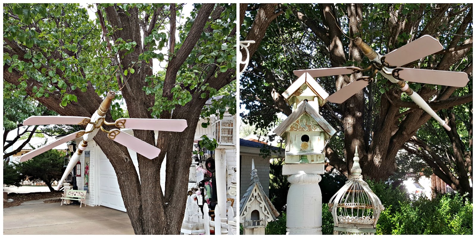 Penny's Vintage Home Patio Umbrella Recovered with Ruffled Curtains