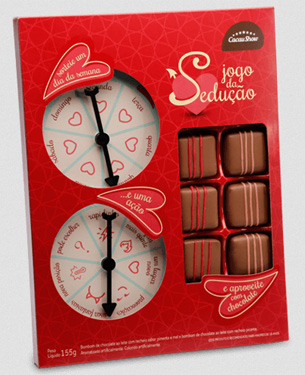 Cacau Show Dia dos Namorados novidades 2016 Jogo Da Sedução Roleta deliciosos bombons de chocolate ao leite com recheios nos sabores pimenta com mel e recheio Jogo Da Sedução Roleta Cacau Show Dia dos Namorados bombons de chocolate