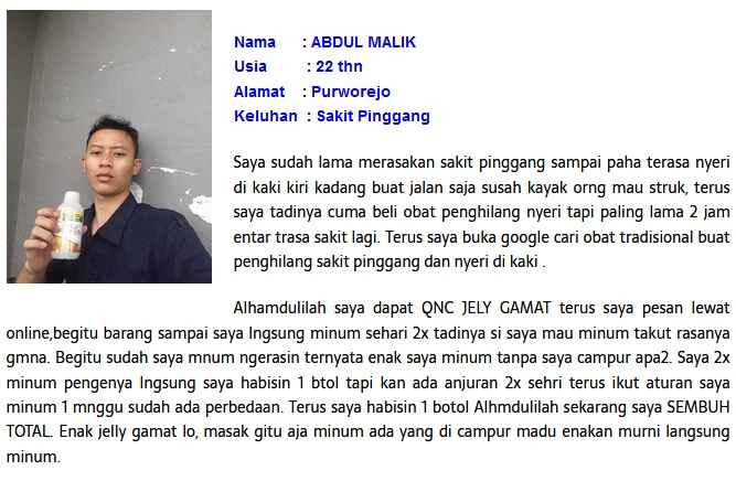 Cara Menyembuhkan Sakit Pinggang Belakang Bawah Terbukti Mujarab ~ Testimoni QnC Jelly Gamat Cara Menyembuhkan Sakit Pinggang Belakang Bawah Terbukti Mujarab ~ Testimoni QnC Jelly Gamat