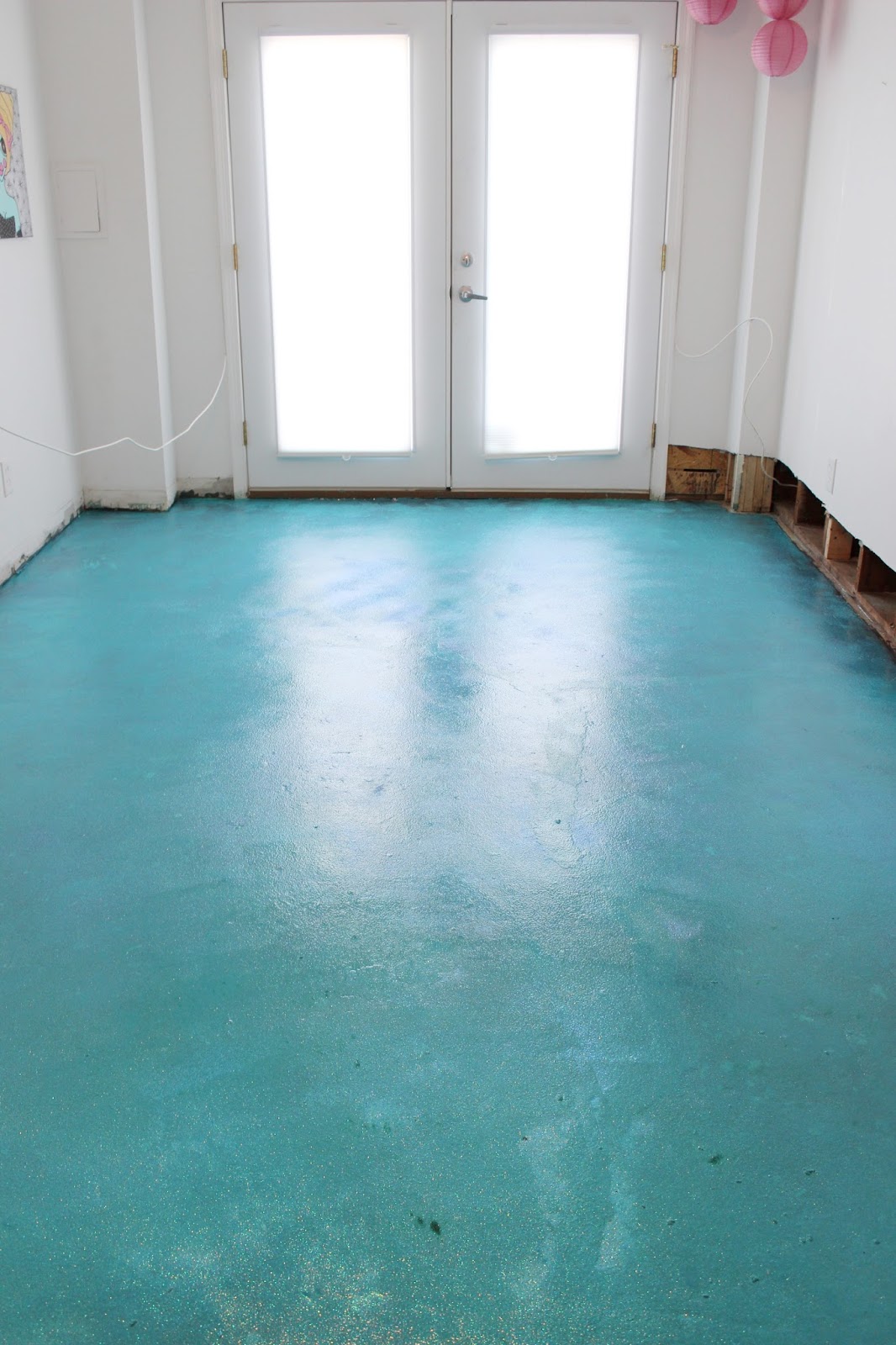 Lola, Tangled DIY Turquoise Glitter Epoxy Floor