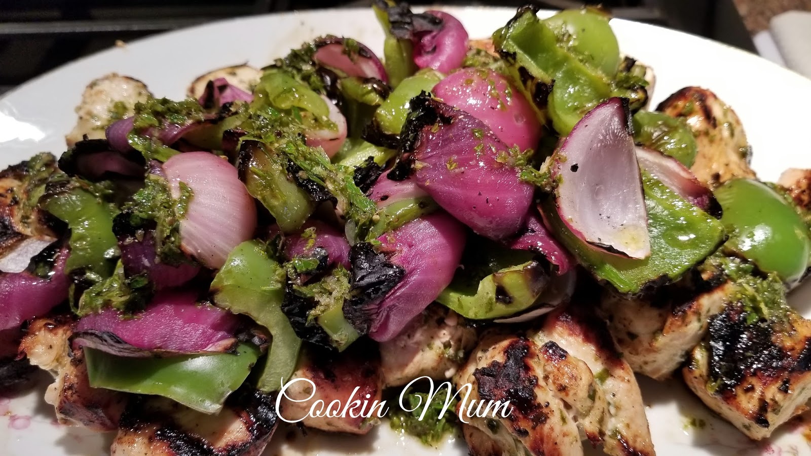 BBQ Chicken Skewers w/ Onion & Green Peppers