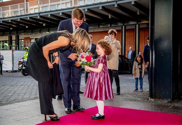 Queen Maxima attended premiere of 'Gurre-Lieder' opera performed at Dutch National Opera and Ballet. Natan Dress and Christian Louboutin pumps