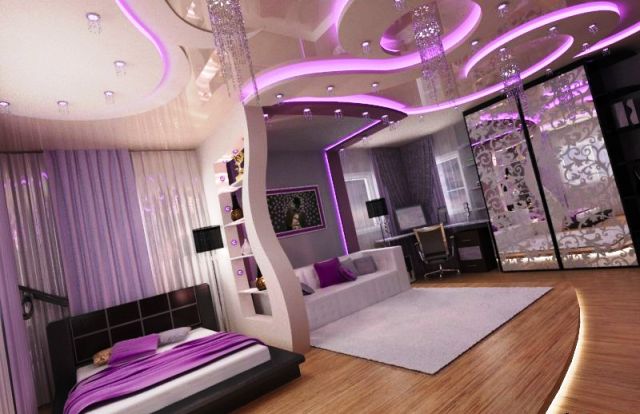 POP ceiling design ideas with purple lighting for bedroom with purple themed Pop wall design impressive POP ceiling design ideas with purple lighting for bedroom with purple themed Pop wall design