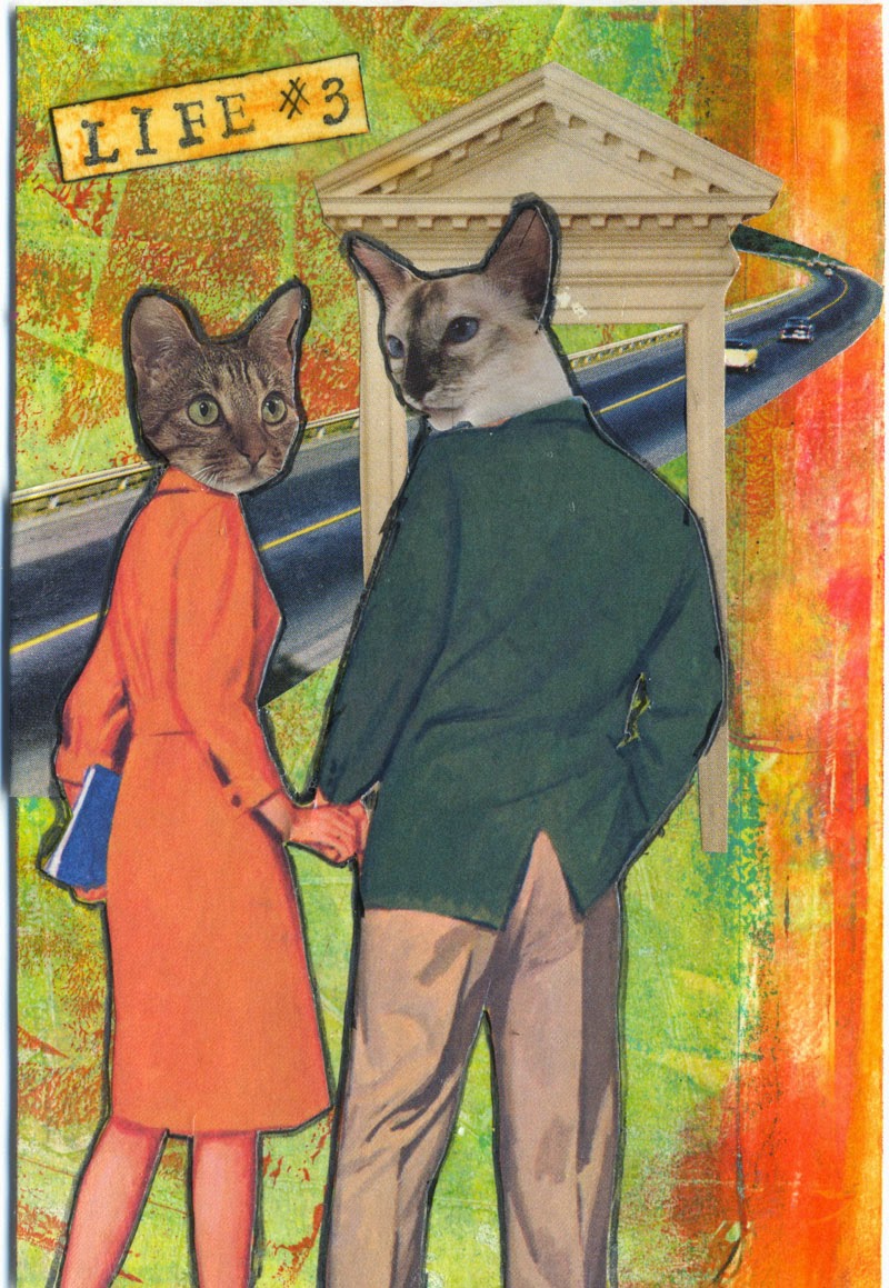 collaged kitty postcard