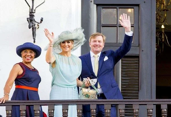 King Willem-Alexander and Queen Maxima attended the celebrations of Curacao Anthem and Flag Day 2018 (Dia di Bandera). wore Natan dress