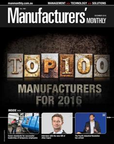 Manufacturers' Monthly - December 2016 | ISSN 0025-2530 | CBR 96 dpi | Mensile | Professionisti | Tecnologia | Meccanica
Recognised for its highly credible editorial content and acclaimed analysis of issues affecting the industry, Manufacturers' Monthly has informed Australia’s manufacturing industries since 1961. With a circulation of over 15,000, Manufacturers' Monthly content critical information that senior & operational management need, covering industry news, management, IT, technology, and the lastest products and solutions.