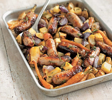tray baked sausages with apples recipe -Taste USA