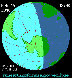 visibilidade do eclipse solar parcial de 15 de fevereiro de 2018