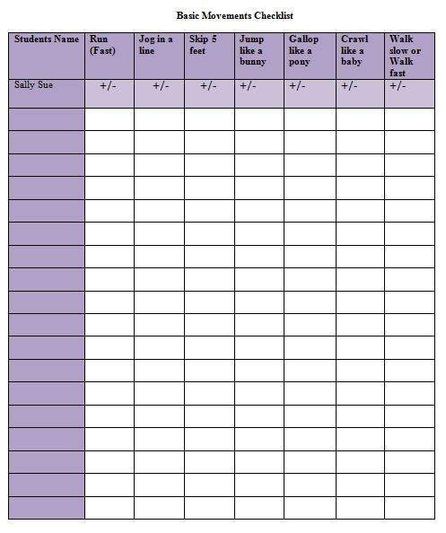Gross Motor Movement Assessment: Assessment Plan-Gross Motor Movement