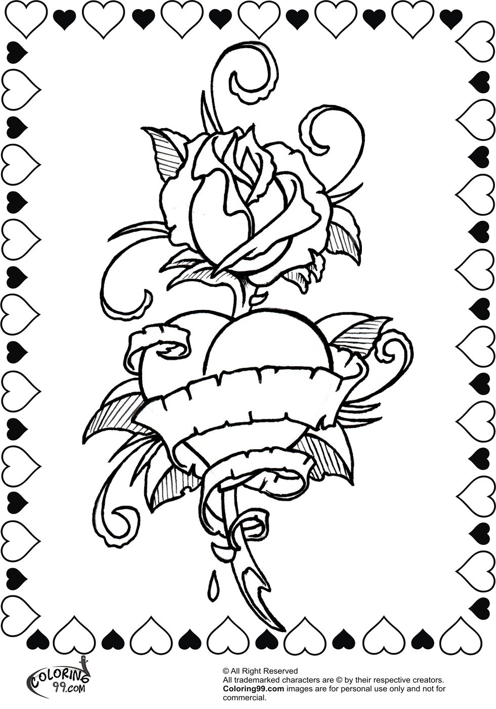 Rose Valentine Heart Coloring Pages Team colors