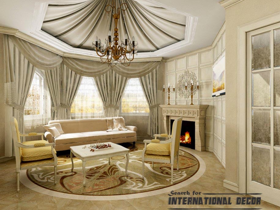 classic interior design, classic living room, false ceiling