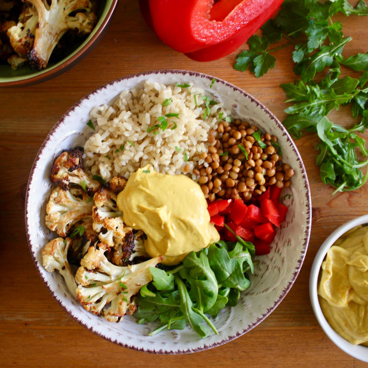 Green Gourmet Giraffe Miso Roasted Cauliflower Bowl Vegan MoFo