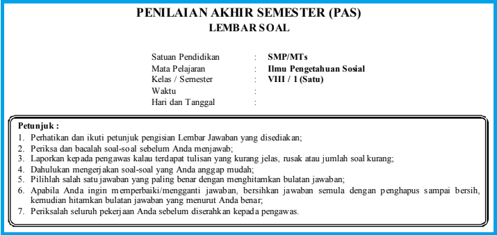 Soal PAS IPS Kelas 8 Semester 1 Dan Kunci Jawaban ( Tahun