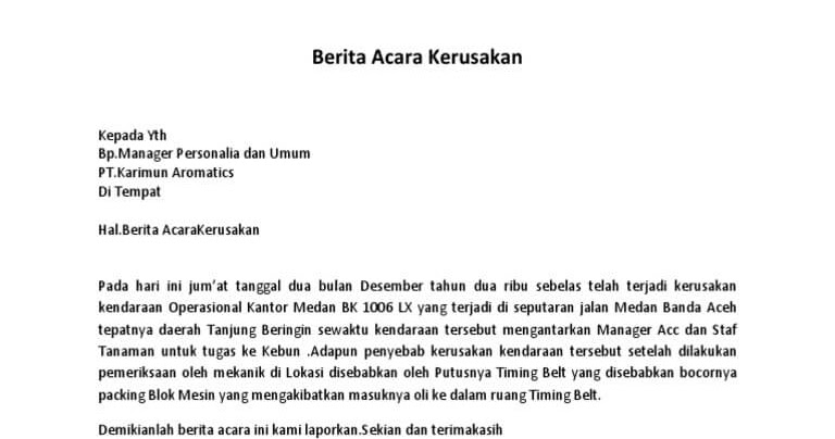 Contoh Surat Berita Acara Kerusakan Mesin Kapal Contoh Surat