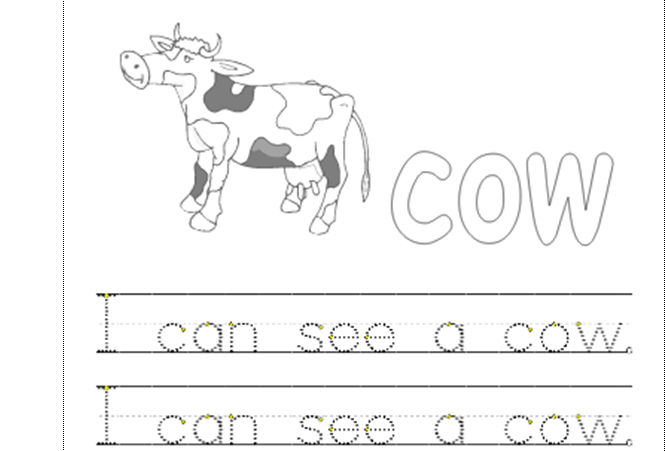 Lembar kerja belajar bahasa Inggris, menulis dan mewarnai binatang