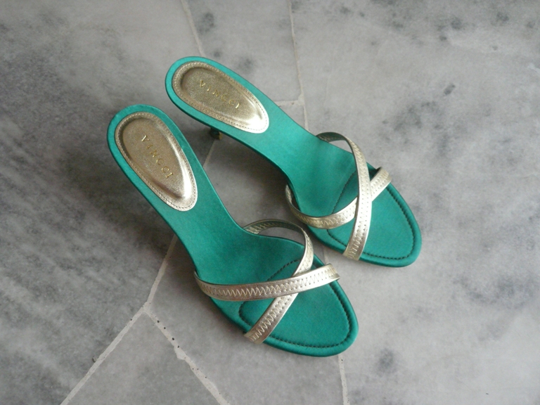 gold and turquoise heels
