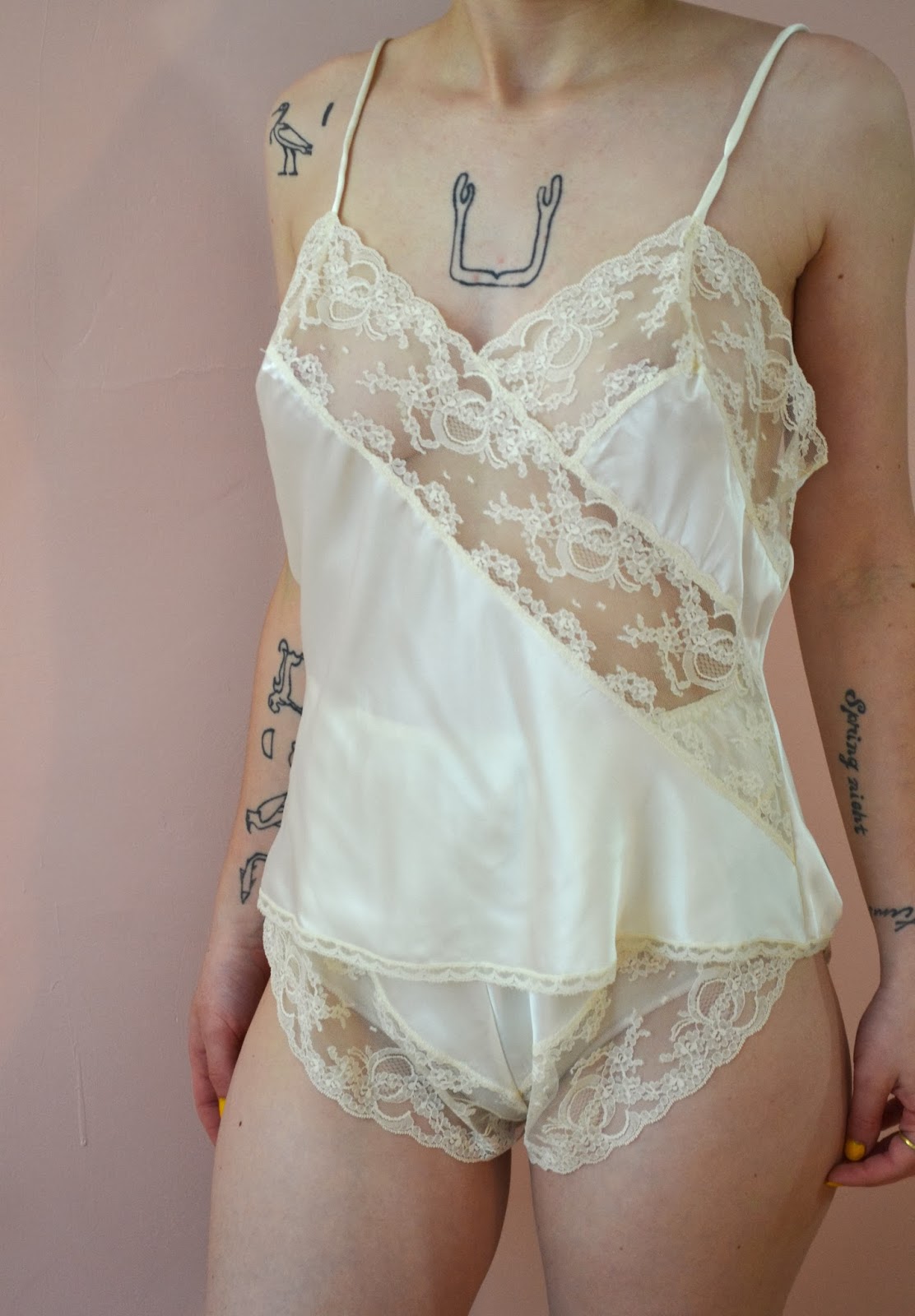 Vintage Lingerie Liquid Satin and Lace Camisole and Tap Pants Dead Stock - ...