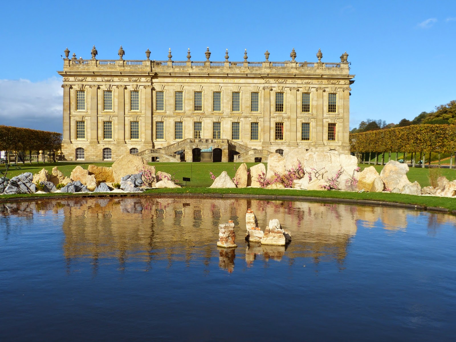 Chatsworth with current sculpture exhibition in foreground