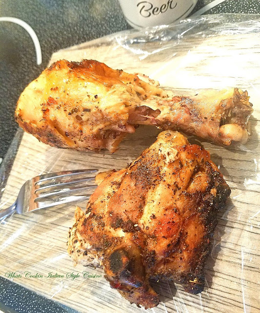Baked Beer Chicken Legs and Thighs Beer baked chicken legs and thighs is the best chicken baked in the oven so crispy it tastes like it fried. The coating beer keeps the chicken juicy and tender.