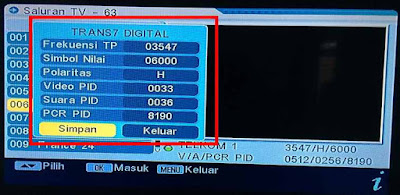 Mencari Chanel Trans 7 yang Hilang Receiver Mpeg 2