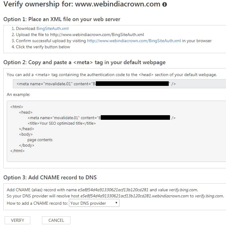 Website bing webmaster tools में कैसे Submit करे? copy-paste code in your website