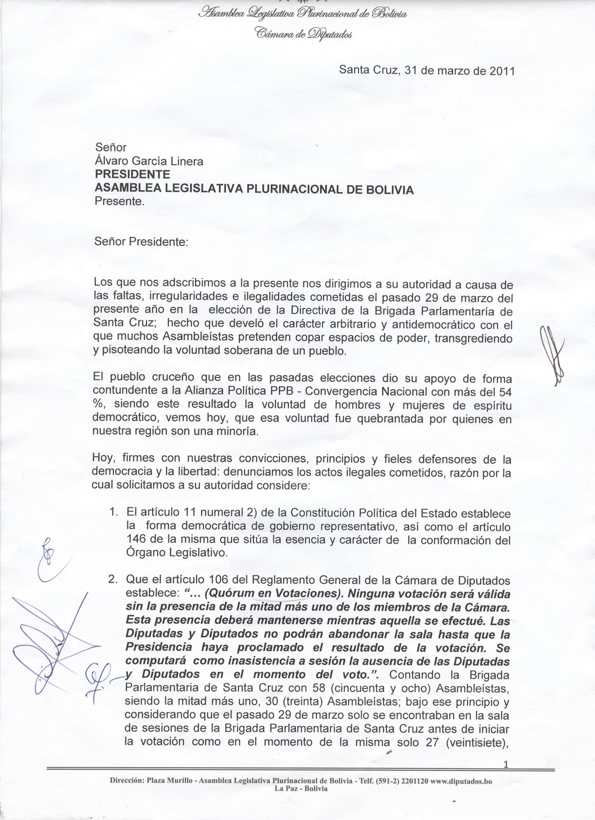 Convergencia: Carta de impugnación a elección en la 