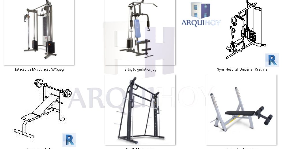 Familia equipo de gimnasio / Family gym equipment (RFA) | ArquiHoy-Revit