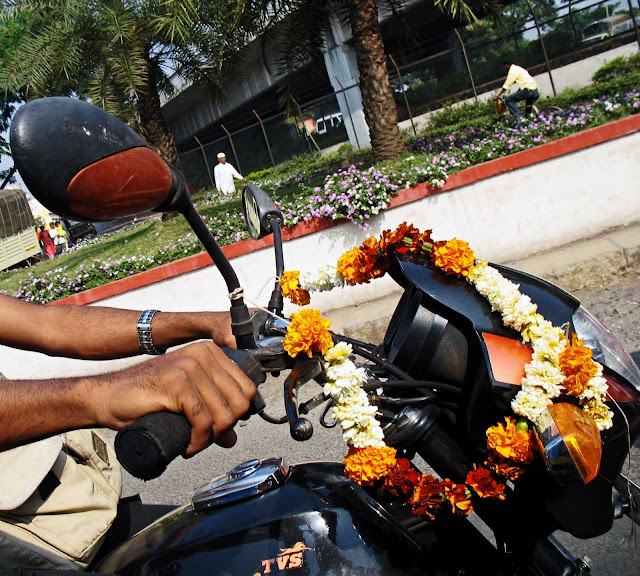 motorcycle with flowers