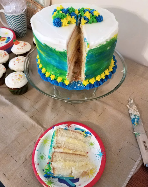 first slice of birthday cake served