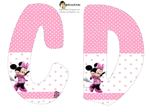 Lindo alfabeto de Minnie saludando, en rosa y blanco CD. 