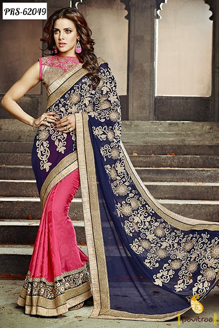 Buy Blue and Pink Color Jacquard Designer Party Wear Sarees Online Shopping with Low Price Rate at Pavitraa.in