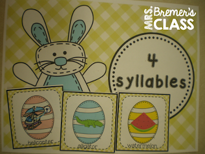 Easter themed syllable sorting literacy center activity to promote phonemic awareness and syllable segmentation. Fun and hands on learning for Kindergarten and First Grade. #1stgrade #kindergarten #syllables #sorting #phonemicawareness