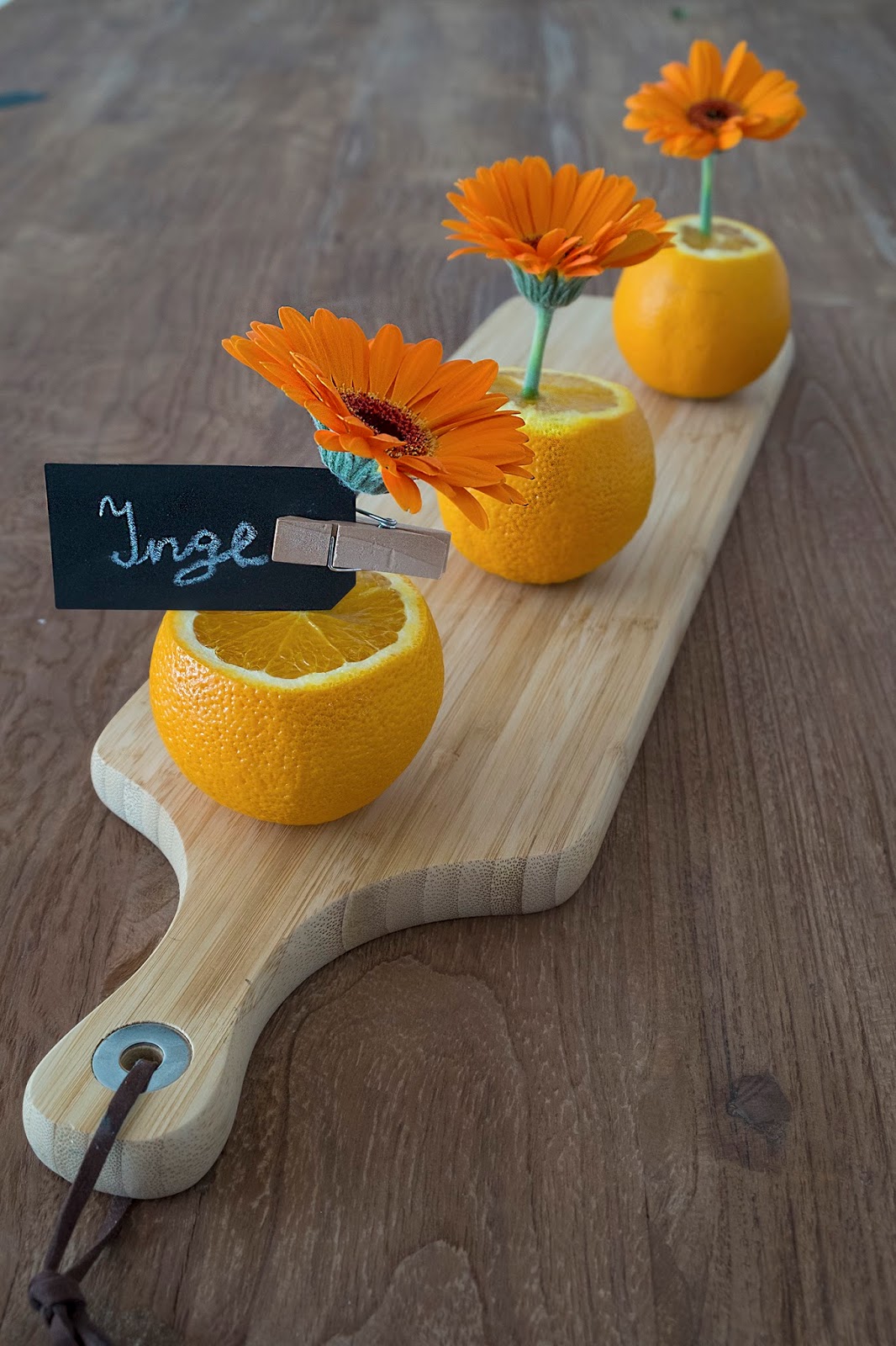 Tafeldecoratie met Gerbera's en sinaasappels, ElsaRblog