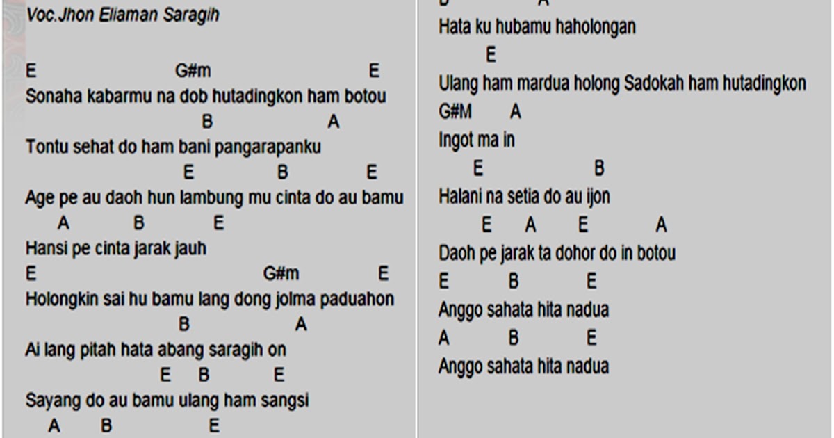 Kunci Gitar Lagu Batak Cinta Jarak Jauh