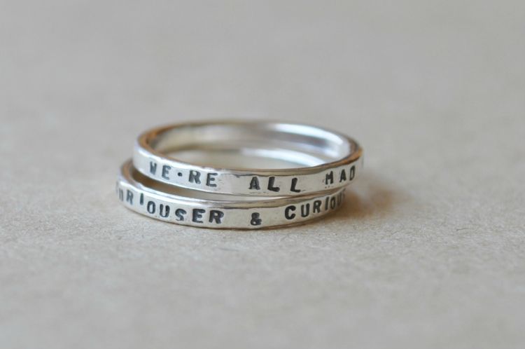 Alice In Wonderland Rings by The Silver Shed - SilverMoss Jewellery blog Two Silver Rings with Stamped Quotes from Alice in Wonderland by The Silver Shed