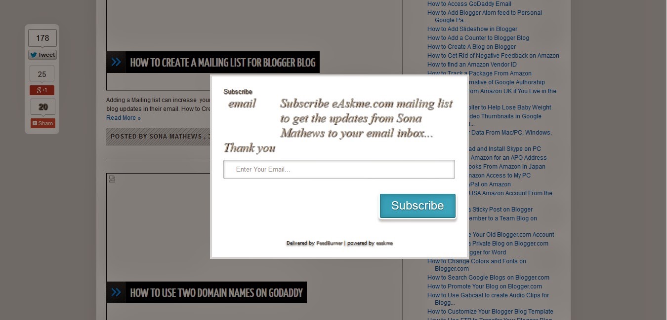 How to Add One Time Stylish Popup Email Subscription Box : eAskme